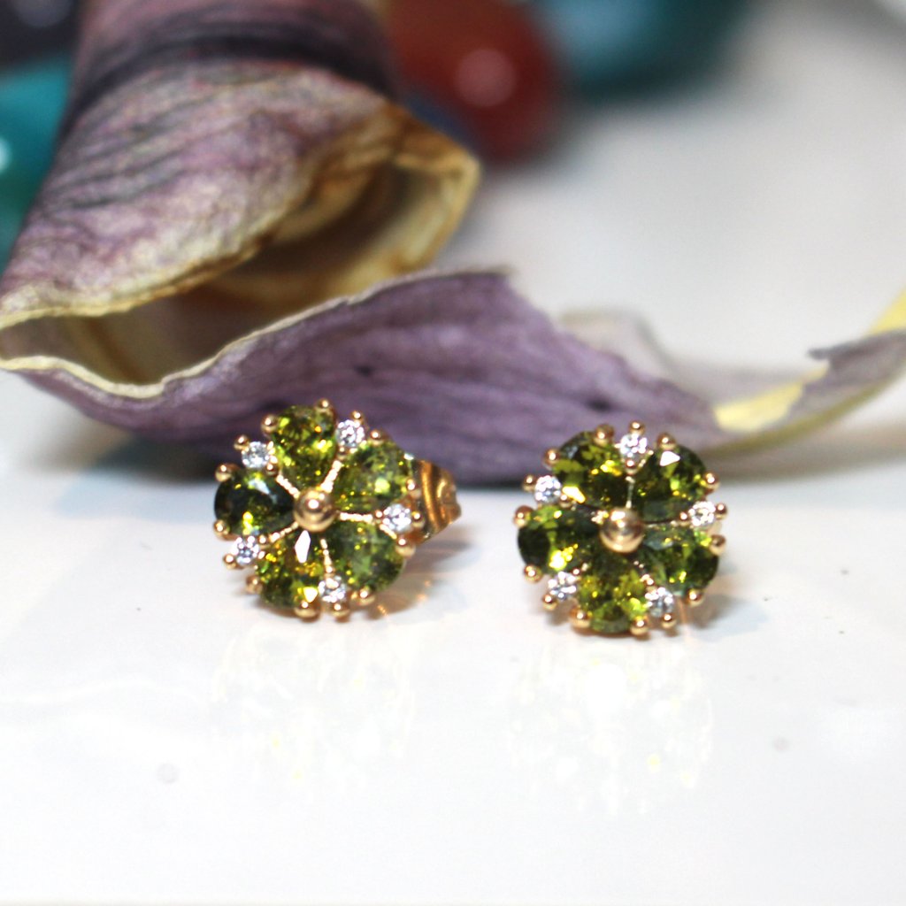 Olivine Peridot Flower Topaz Zircon Earrings